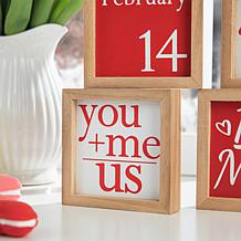 Glitzhome 4in H Set of 4 Valentine's Wooden Block Table Decor
