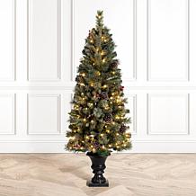 Glitzhome 5 Ft. 130-Light Flocked Pine Artificial Christmas Porch Tree