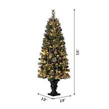 Glitzhome 5 Ft. 130-Light Flocked Pine Artificial Christmas Porch Tree