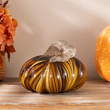 Glitzhome 5.75"D X 4.75"H Multi Striped Glass Large Pumpkin