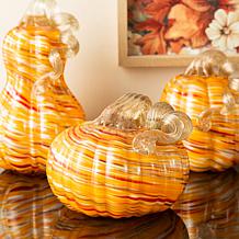 Glitzhome 6" Fall Multi Stripes Glass Pumpkin