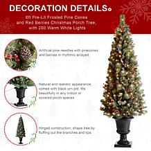 Glitzhome 6' Flocked Pine Cones and Red Berries Porch Christmas Tree