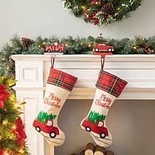 Glitzhome 6" Wooden and Metal Red Truck Stocking Holder