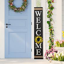 Glitzhome 60" Wooden Welcome Porch Sign w/4 Interchangeable Wreaths