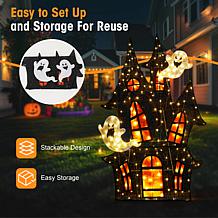 Glitzhome 61.75"H Lighted Halloween 2D Haunted House Outdoor Décor