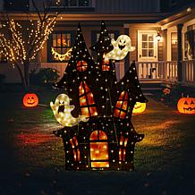 Glitzhome 61.75"H Lighted Halloween 2D Haunted House Outdoor Décor
