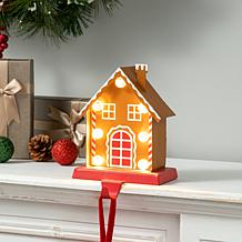 Glitzhome 6.75" H Marquee LED Metal Gingerbread House Stocking Holder