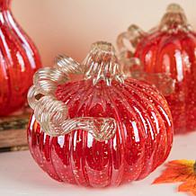 Glitzhome 6"D Fall Red Glass Pumpkin with Glitter