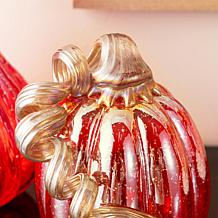 Glitzhome 6"H Fall Red Glass Pumpkin with Glitter