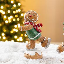 Glitzhome 6"H S/3 Christmas Resin Skiing Gingerbread Man Table Decor
