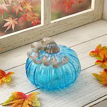 Glitzhome 6in. D Blue Small Glass Pumpkin