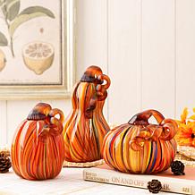 Glitzhome 6in. H Multi Striped Glass Pumpkin