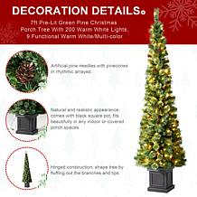 Glitzhome 7' Green Pine Porch Christmas Tree with 200 Lights