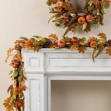 Glitzhome 72"L Fall Pumpkin Leaf Floral Garland