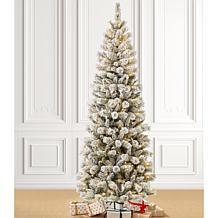 Glitzhome 7.5ft Pre-Lit Flocked Pencil Green Pine Christmas Tree