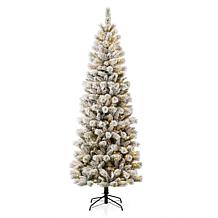 Glitzhome 7.5ft Pre-Lit Flocked Pencil Green Pine Christmas Tree