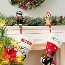 Glitzhome 7.75" Wooden and Metal Cat Stocking Holder