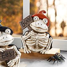 Glitzhome 7''H Halloween Resin Skeleton Frogs Table Decor 2-pack
