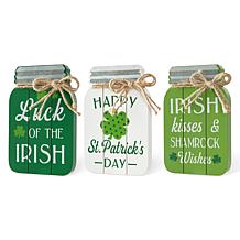 Glitzhome 7in H Set of 3 St. Patrick's Wooden Mason Jar Table decor