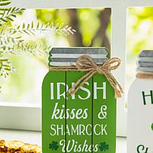 Glitzhome 7in H Set of 3 St. Patrick's Wooden Mason Jar Table decor