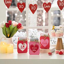 Glitzhome 7in H Set of 3 Valentine's Wooden Mason Jar Table Decor