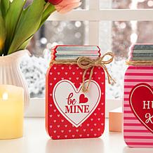 Glitzhome 7in H Set of 3 Valentine's Wooden Mason Jar Table Decor