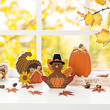 Glitzhome 7in. H Thanksgiving Wooden Pumpkin /Turkey /Croissant Decor