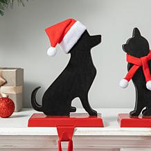 Glitzhome 7in. H Wooden Metal Cat & Dog Christmas Stocking Holder