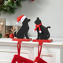 Glitzhome 7in. H Wooden Metal Cat & Dog Christmas Stocking Holder