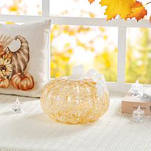 Glitzhome 8.5"D Fall Amber Dots Glass Large Pumpkin