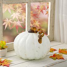 Glitzhome 8.5in. D Golden and White Glass Pumpkin
