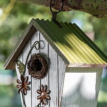 Glitzhome 8.75" Solid Wood Distressed Birdhouse with 3D Floral Accents