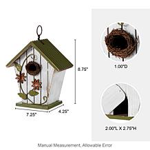Glitzhome 8.75" Solid Wood Distressed Birdhouse with 3D Floral Accents