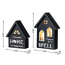 Glitzhome 8"H 2pc Lighted Halloween Wooden House-shaped Table Decor