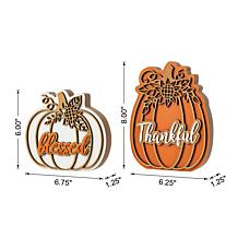Glitzhome 8"H Thanksgiving Wooden Pumpkin Table Decor Set of 2
