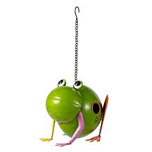 Glitzhome 9" Green Frog Metal Birdhouse with Hanging Chain