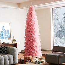 Glitzhome 9' Pink Pencil Tinsel Artificial Christmas Tree