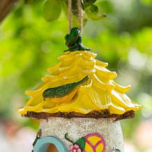 Glitzhome 9" Resin Birdhouse with Rope and Floral Design