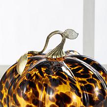 Glitzhome 9.5"D Amber Dots Glass Pumpkin