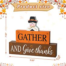 Glitzhome 9.5in. L Thanksgiving Wooden Pilgrim Table Block Sign