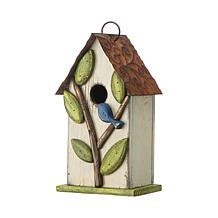 Glitzhome 9.75" Distressed Solid Wood Birdhouse with Leaves