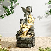 Glitzhome Fairy Outdoor Fountain with LED Lights, 22.75" H