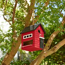 Glitzhome Functional Red Solid Wood Outdoor Garden Birdhouse