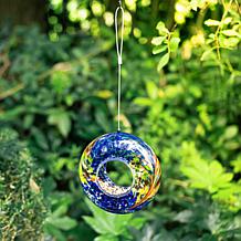 Glitzhome Glass 7.75''D Round Hanging Multi-Color Mosaic Birdfeeder