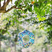 Glitzhome Glass Flower Shaped Hanging Multi-Color Mosaic Birdfeeder