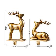 Glitzhome Gold Resin Standing & Sitting Reindeer Stocking Holders