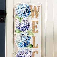 Glitzhome Hydrangea Welcome Porch Sign 42" H x 10.75" L