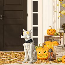Glitzhome Lighted Halloween MGO 25.50" Skull Porch Decor with Timer