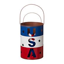 Glitzhome Metal Patriotic Americana Lantern Bucket - Set of 2