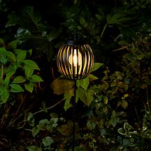 Glitzhome Metal Solar Powered Outdoor Lantern w/ Edison Bulb and Stake